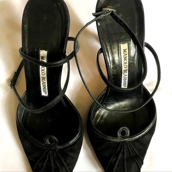 MANOLO Blahnik 39 strappy suede mules stilettos pointy toe high heels - Picture 2 of 12